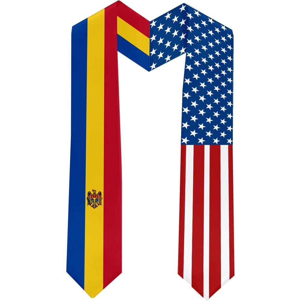 1352 2025 Moldova Flag and USA Flag Graduation Stole Graduation Sash